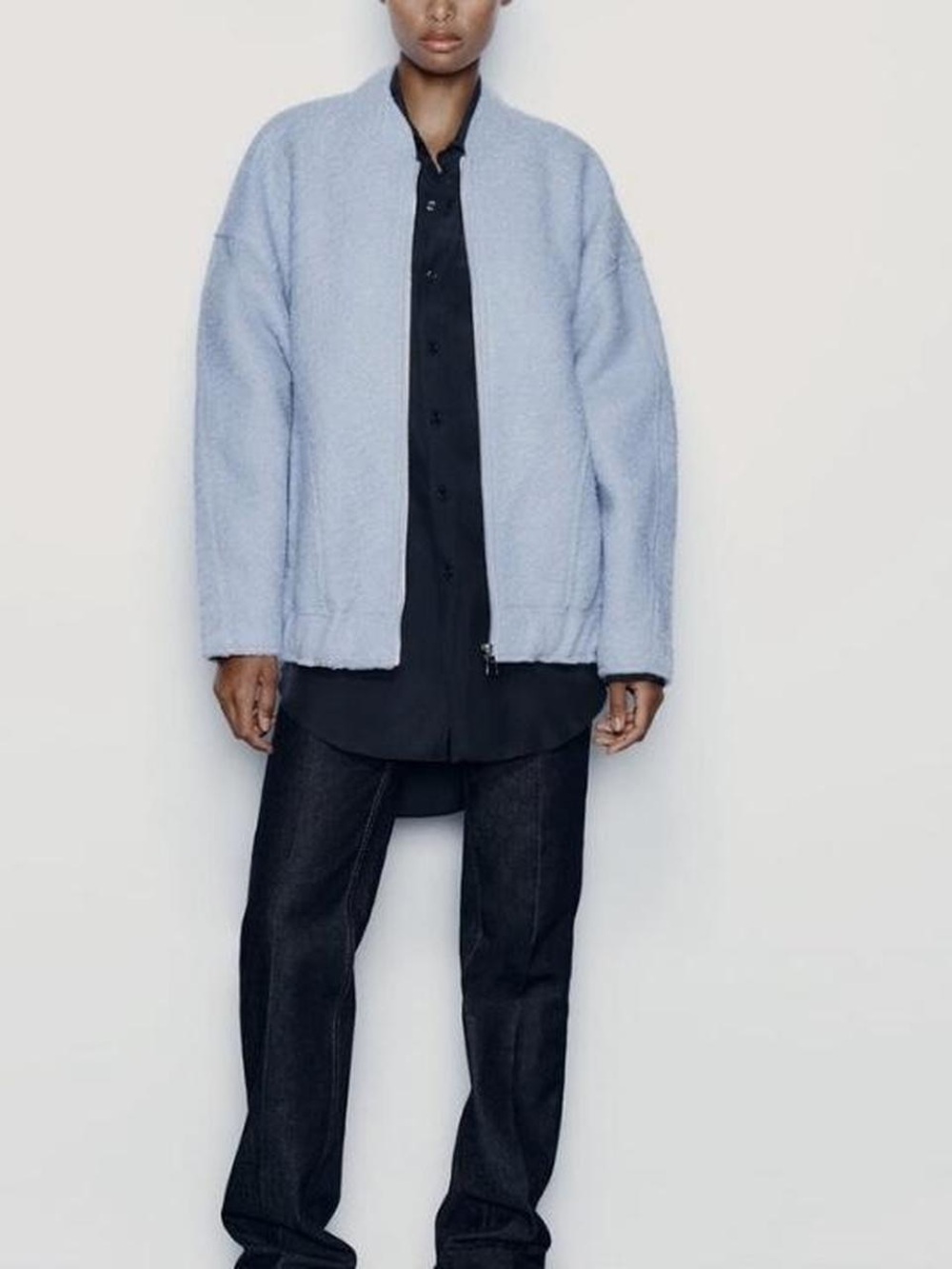 Zara Pale Blue oversized Teddy Zip bomber Jacket small - Picture 2 of 9